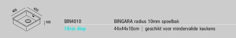 ABK Bingara lavello per disabili in acciaio inossidabile profondo 10cm 40x40cm montaggio a filo sottopiano e sopra il piano  BIN4010FVI