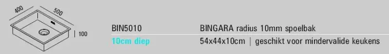 ABK Bingara lavello in acciaio inox extra poco profondo 10 cm per disabili, incasso sotto piano e sopra piano BIN5010FVI