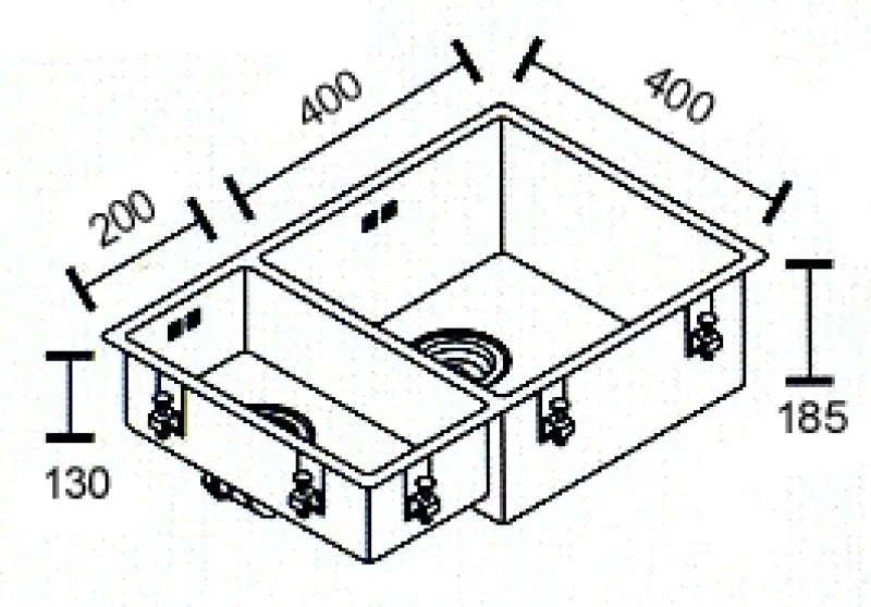 ABK Bingara lavello grande da una vasca e mezza 1,5 cm in acciaio inossidabile 20x40+40x40 cm montaggio a filo sottopiano e sopra il piano BIN2040FVI