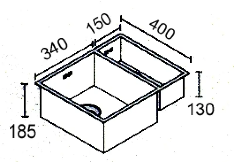 ABK Baronga lavello da una vasca e mezza 1,5 in acciaio inossidabile 34x40+15x40 cm montaggio a filo sottopiano e sopra il piano BAR3415FVI