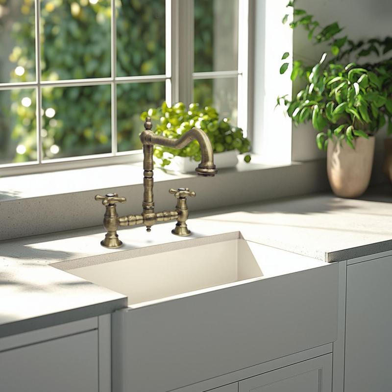 PB Rubinetto da cucina a ponte nostalgico in bronzo con beccuccio angolato e manopole  a stella PBN.BRO.H.ST