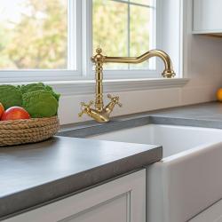 PB Rubinetto da cucina classico dorato nostalgico V1910 con beccuccio girevole 1150424170