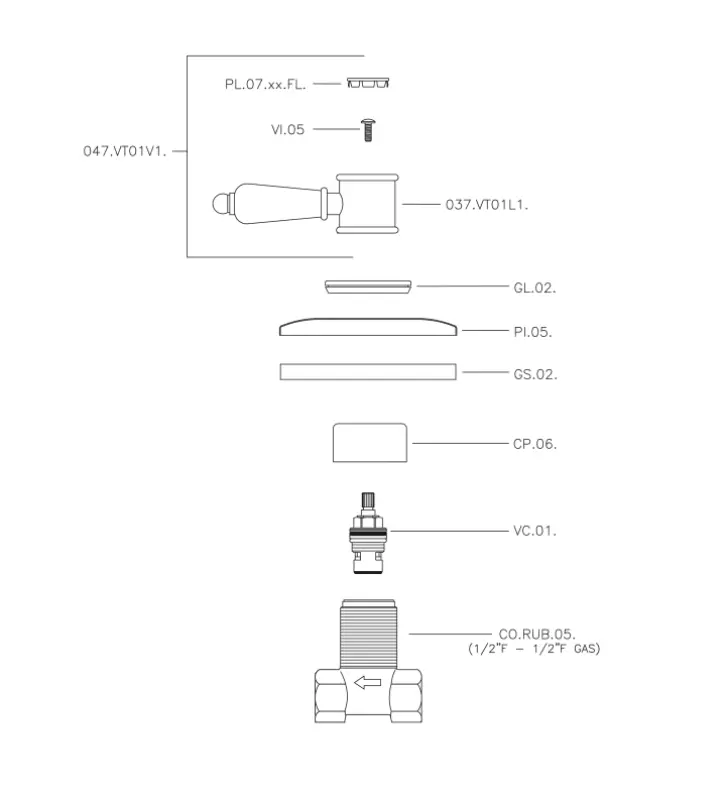 Huber Victorian Rubinetto d'arresto ad incasso in acciaio inossidabile VT0003102A