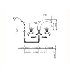 Huber Victorian miscelatore per vasca a 4 fori con set doccia in bronzo VT00026027.