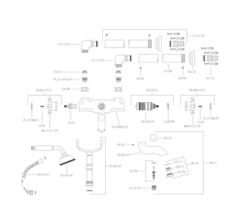 Huber Victorian Rubinetto da Bagno Termostatico a Pavimento con Set Doccia in Acciaio Inox VTT390102A