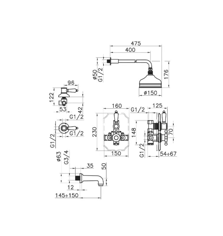 Huber Victorian Set doccia termostatico da incasso in acciaio inox 916.VT01H.AC