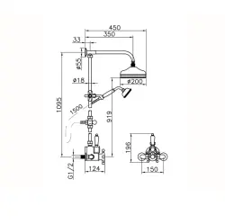 Huber Victorian Set doccia termostatico 20 cm oro 590.VT21H.AG