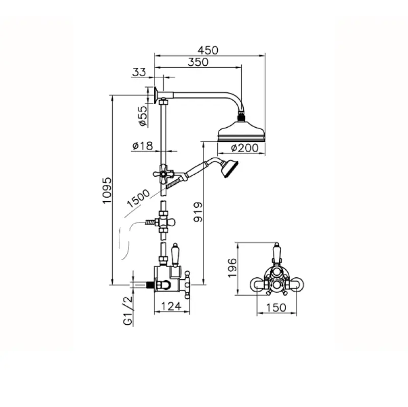 Huber Victorian Set doccia termostatico 20 cm oro 590.VT21H.AG