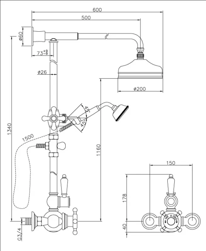 Huber Victorian Set doccia termostatico 20cm Bronzo 590.VN21H.BA