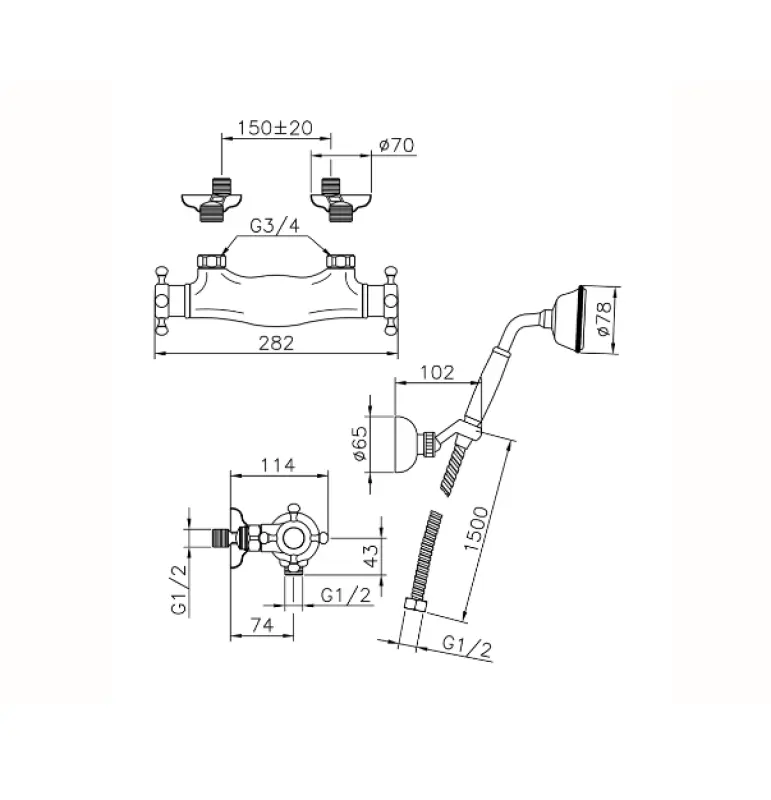 Huber Victorian Miscelatore termostatico per doccia con doccetta Bronzo VTD0101027