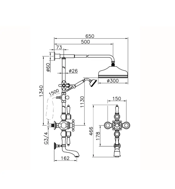 Huber Victorian Set doccia/vasca termostatico 30cm Bronzo 592.VN31H.BA