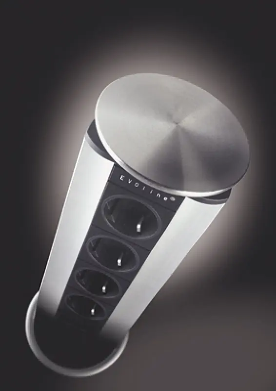 EVOline Port 3 Presa a scomparsa con messa a terra coperchio in acciaio inossidabile