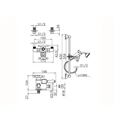 Huber Victorian Miscelatore termostatico per doccia con asta scorrevole Oro 190R.VT01H.AG