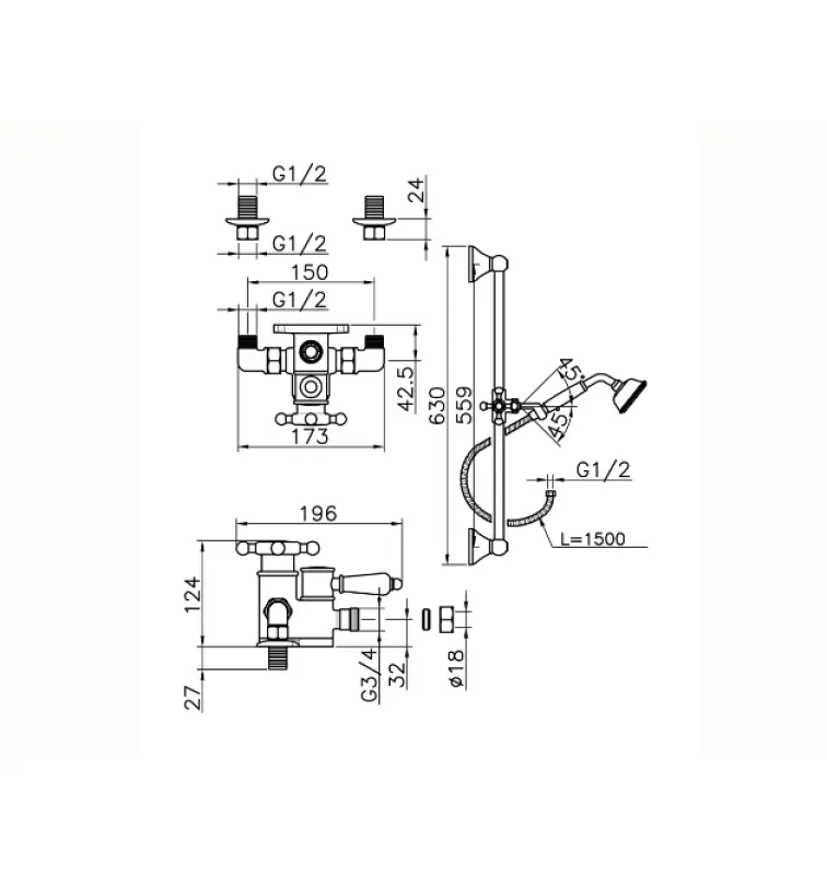 Huber Victorian Miscelatore termostatico per doccia con asta scorrevole Oro 190R.VT01H.AG