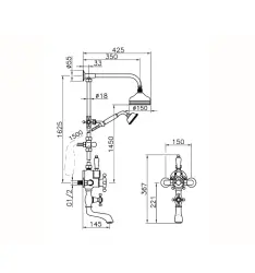 Huber Victorian Set doccia/vasca termostatico Oro 592.VT01H.AG