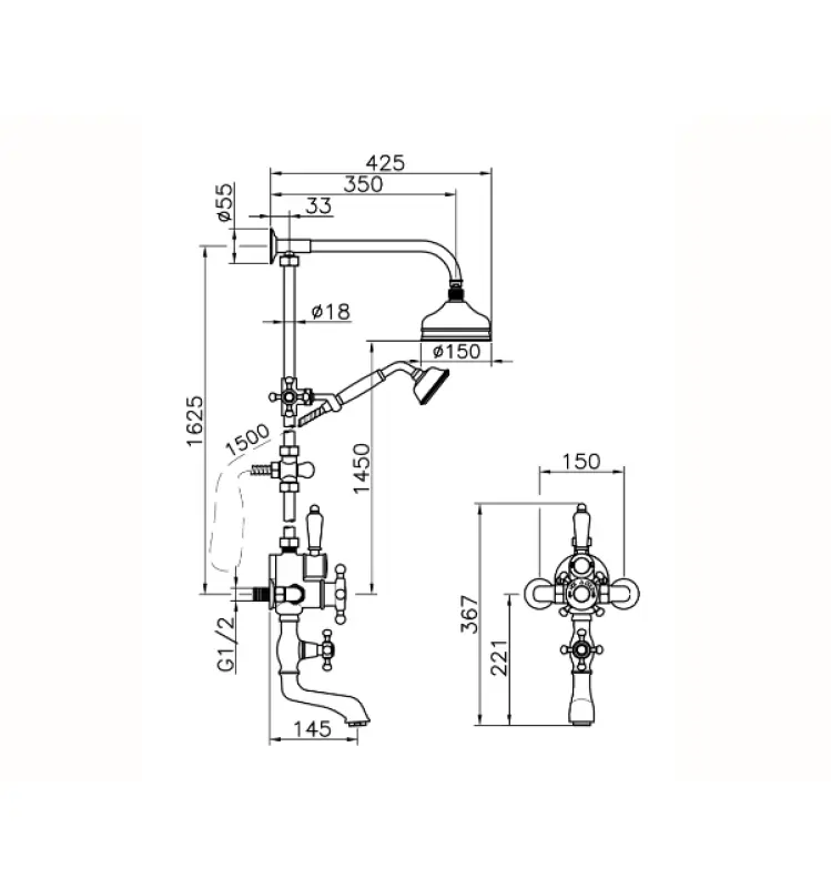 Huber Victorian Set doccia/vasca termostatico Oro 592.VT01H.AG