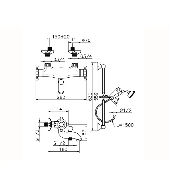 Huber Victorian Miscelatore termostatico per vasca con barra di scorrimento Bronzo VTS2701027