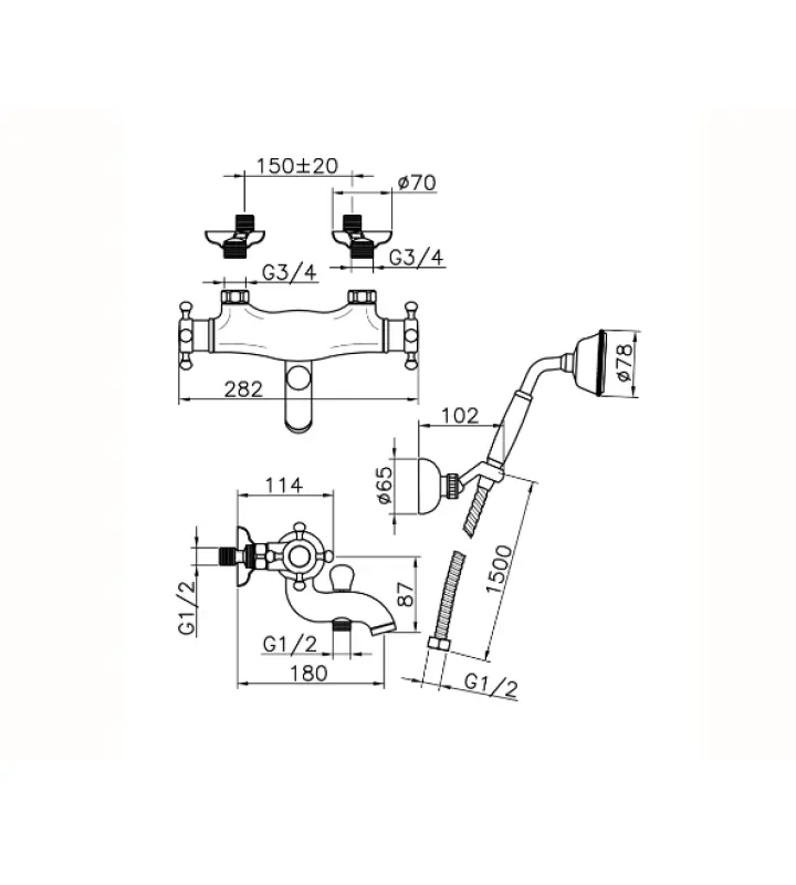 Huber Victorian Miscelatore termostatico per vasca con set doccia in acciaio inossidabile VTD270102A