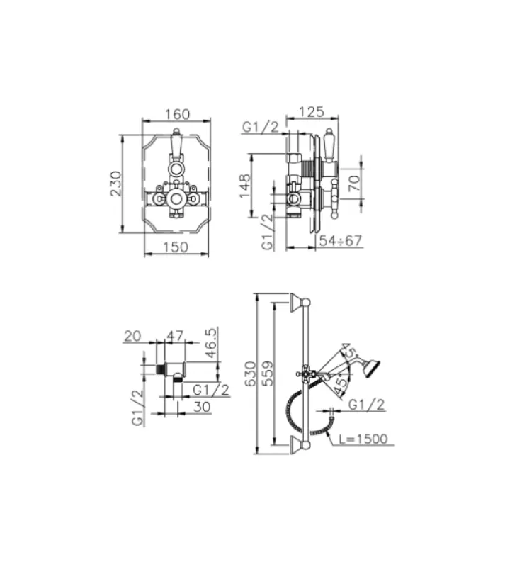 Huber Victorian Set doccia termostatico da incasso con asta scorrevole in acciaio inossidabile 910.VT01H.AC