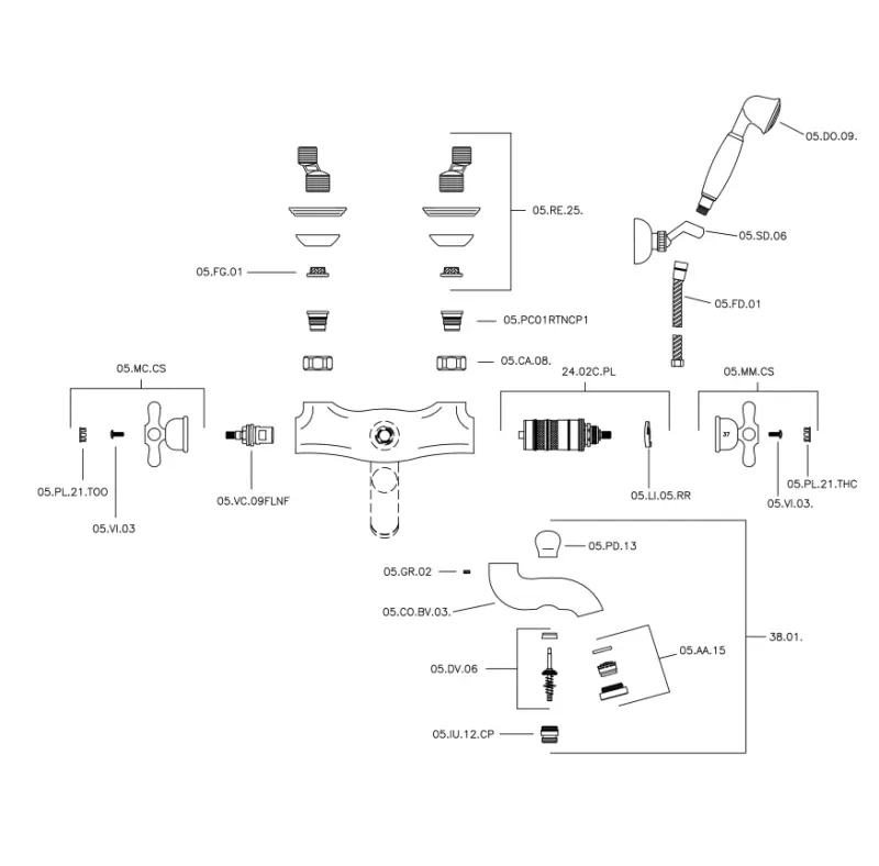 Rubinetto termostatico per vasca da bagno Huber Croisette con set doccia a mano Oro CSD270102G