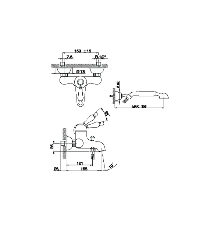 Huber Croisette Rubinetto per vasca da bagno con set doccia a mano Cromato CM00012021