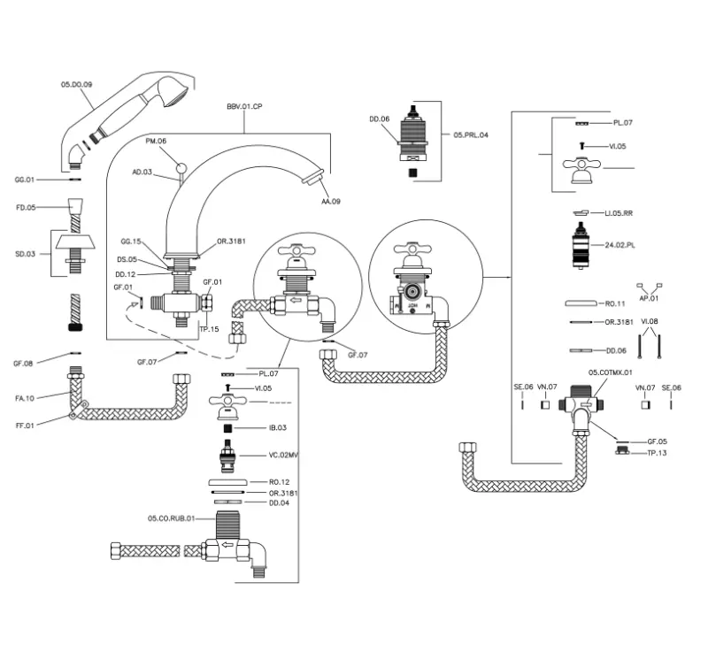 Huber Croisette miscelatore termostatico per bordo vasca a 4 fori in oro CST760102G