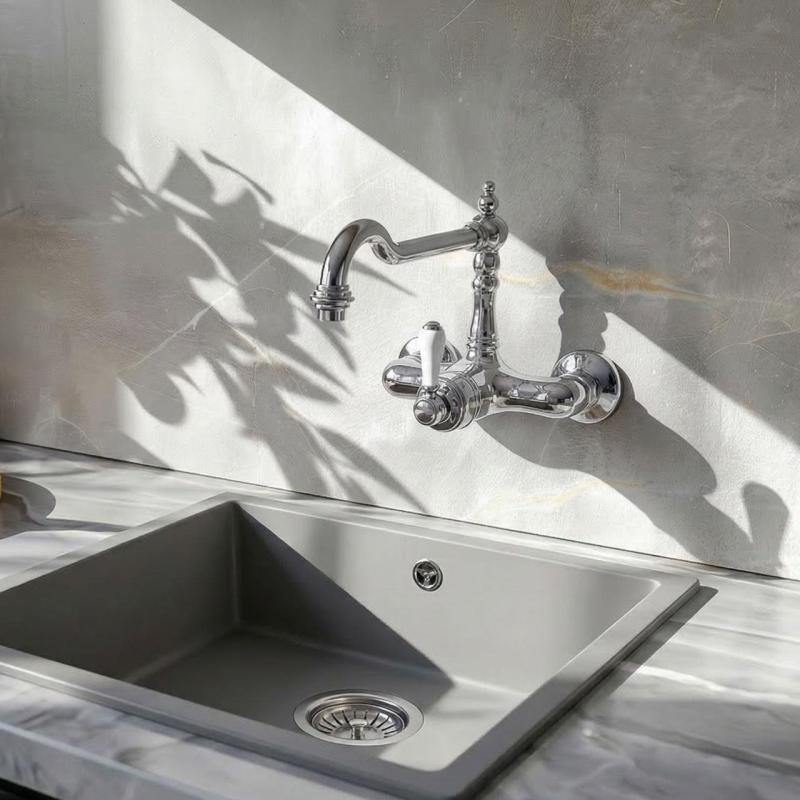 Rubinetto da cucina nostalgico Hermitage R a parete Cromo 10.9021