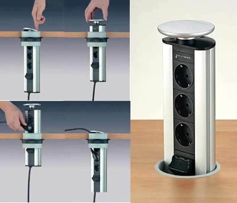 EVOline Port 3 Presa a scomparsa con messa a terra e coperchio bianco