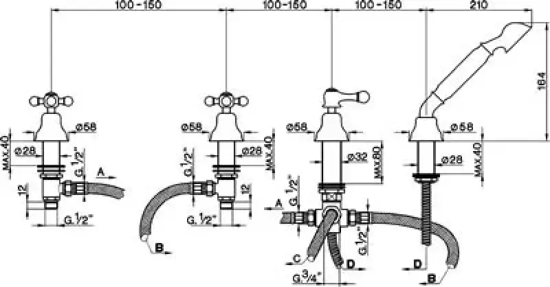 Cisal Arcana Ceramic rubinetto monocomando per vasca a 4 fori, montaggio a bordo vasca, bronzo AC00029027