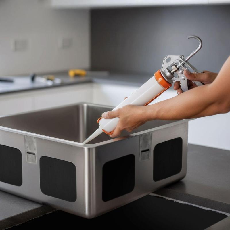 Adesivo siliconico privo di acidi per il montaggio sotto lavelli in acciaio  inossidabile