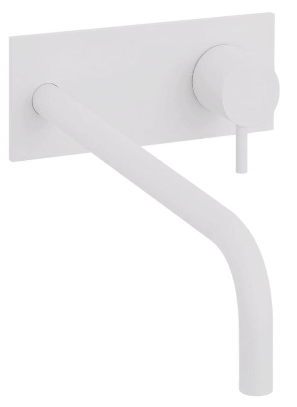 Waterevolution Flow Miscelatore per lavabo ad incasso con piastra di copertura bianco opaca con beccuccio da 25 cm T1161BBR-25