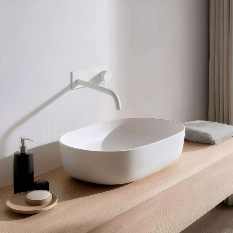 Waterevolution Flow Miscelatore per lavabo ad incasso con piastra di copertura bianco opaca con beccuccio da 25 cm T1161BBR-25