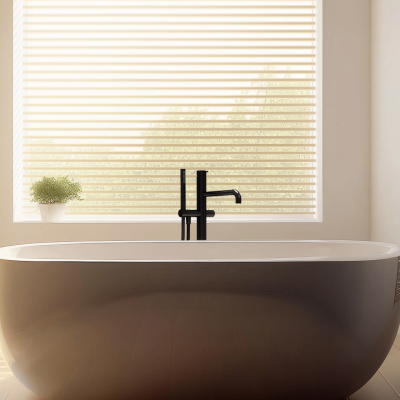 Waterevolution Flow rubinetto da bagno autoportante con doccia a mano nera opaca T133PR