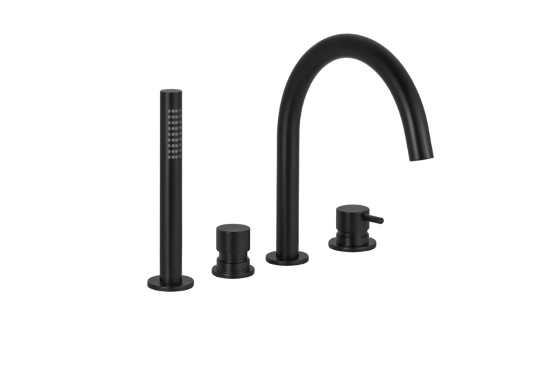 Waterevolution Flow Rubinetto per vasca da bagno a 4 fori per montaggio sul bordo vasca Nero T138PR