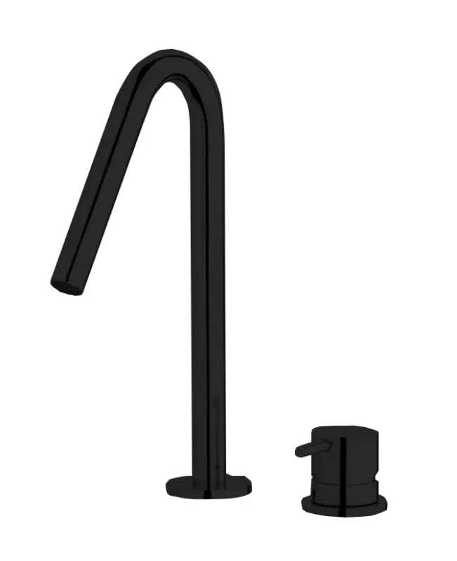 Waterevolution Flow Miscelatore per lavabo a 2 fori nero opaco con beccuccio piccolo a V da 120 mm T1121VPR