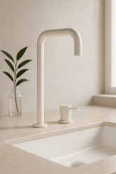 Waterevolution Flow Miscelatore per lavabo a 2 fori con beccuccio alto 222 bianco opaco T122HBR