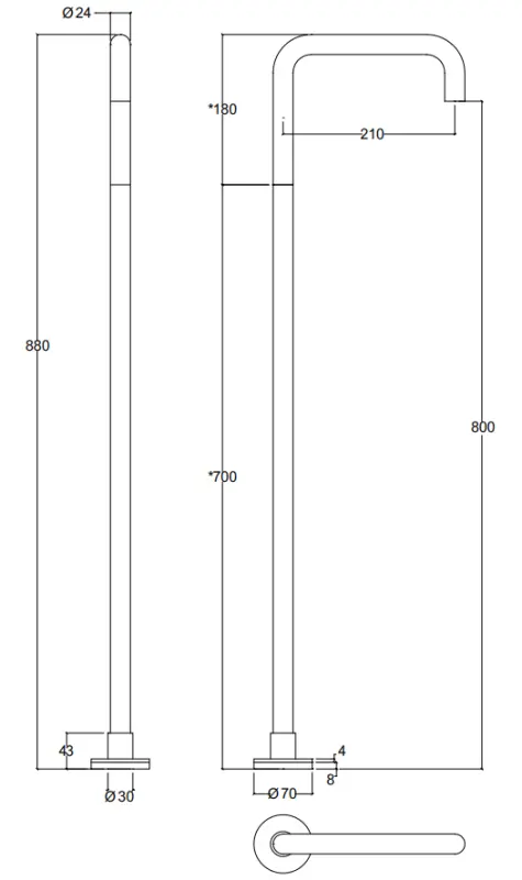 Waterevolution Flow uscita vasca da bagno freestanding, cromata, T1672H2401