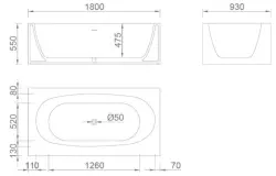 Solid-S Vasca da bagno freestanding Recto in solid surface (Corian) L180 x P93 x H55 cm, bianco opaco, ultima disponibilità