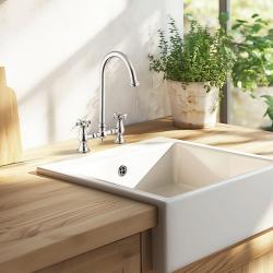 PB Rubinetto da cucina nostalgico a ponte cromato con beccuccio rotondo e manopole  a stella  PBN.CHR.R.ST.