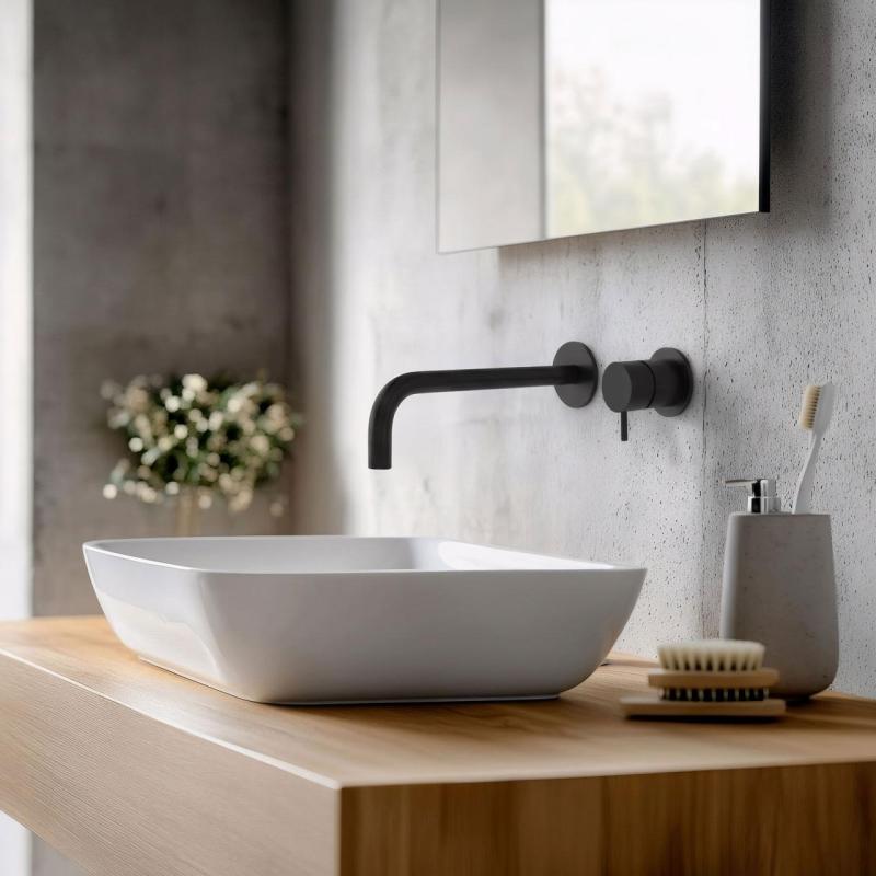 Rubinetto lavabo da incasso Watervolution Flow nero opaco con bocca 21 cm T116BPR-21