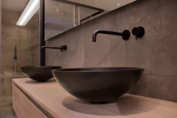 Solid-S Pure Lavabo da appoggio con vasca rotonda, nero opaco, L41 x H14 cm, senza troppopieno, con tappo in solid surface 1208775662