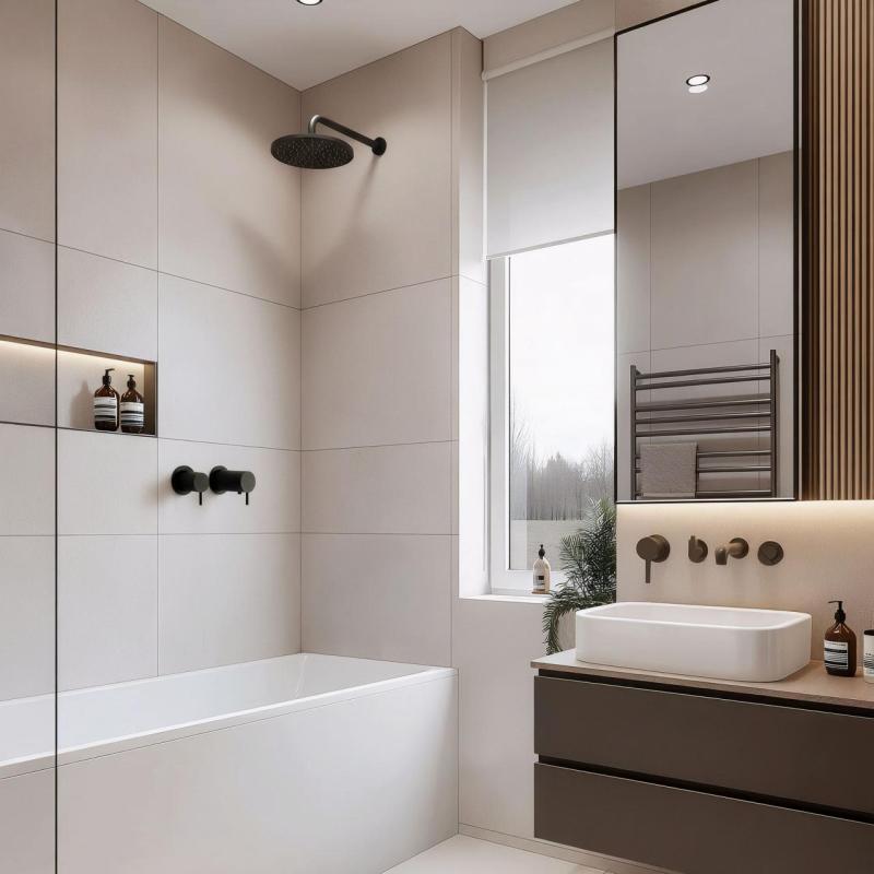 Termostato doccia da incasso Waterevolution Flow con rosetta rotonda nero opaco 1208778082 T142TBPR