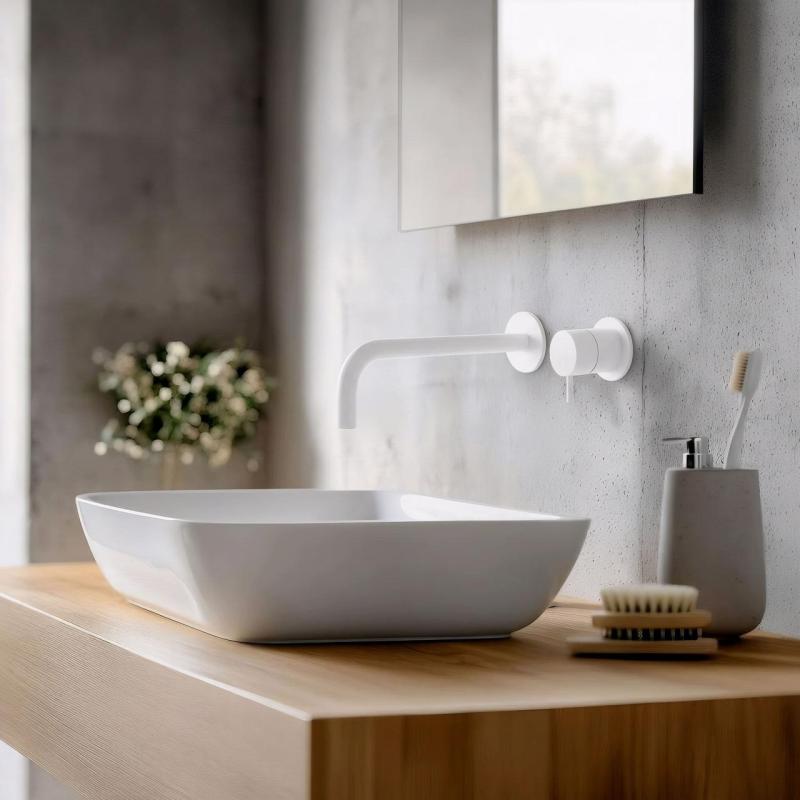 Rubinetto lavabo da incasso Watervolution Flow bianco opaco con bocca 21 cm T116BBR-21