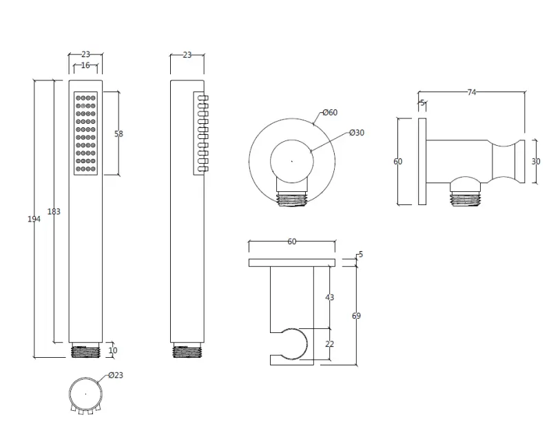 Set accessori bagno Watervolution Flow completo di raccordo a muro interamente in acciaio inox T1621IE
