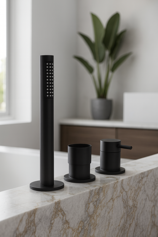 Waterevolution Flow 3-fori Miscelatore per Vasca da Bagno a Montaggio su Bordo Nero Opaco T138SBPR