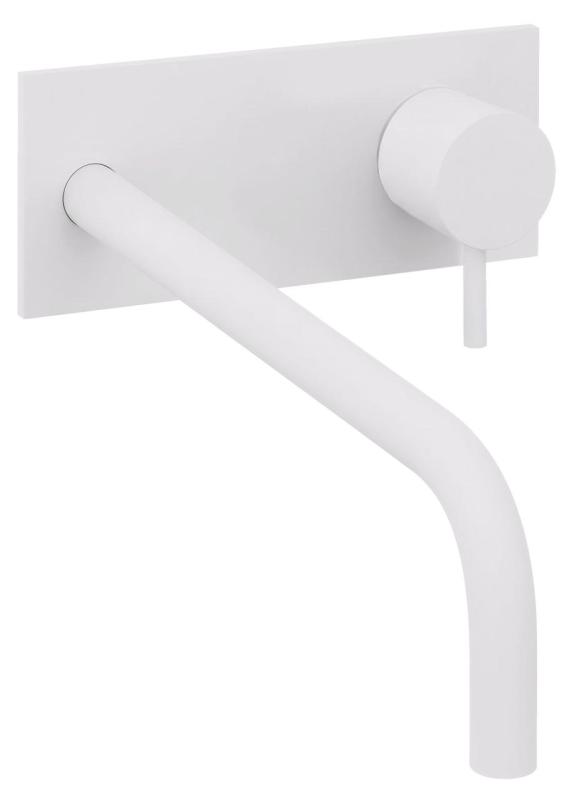 Rubinetto da incasso per lavabo Watervolution Flow con placca di copertura bianco opaco con bocca di erogazione 21 cm T1161BBR-21