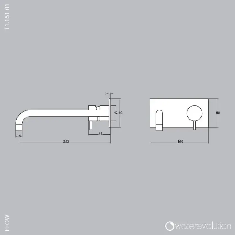 Rubinetto da incasso per lavabo Watervolution Flow con placca di copertura bianco opaco con bocca di erogazione 21 cm T1161BBR-21