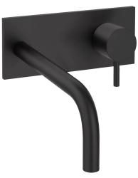 Rubinetto da incasso per lavabo Watervolution Flow con placca di copertura nera opaca e bocca di erogazione da 15 cm T1161BPR-15