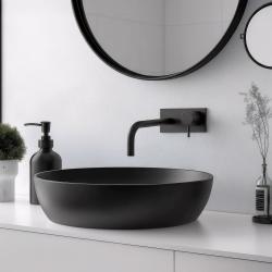 Rubinetto da incasso per lavabo Watervolution Flow con placca di copertura nera opaca e bocca di erogazione da 15 cm T1161BPR-15