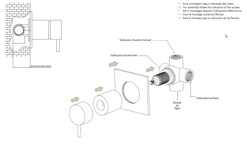 Waterevolution Flow Deviatore ad incasso a 3 vie rosetta rotonda nero opaco T1483SPR